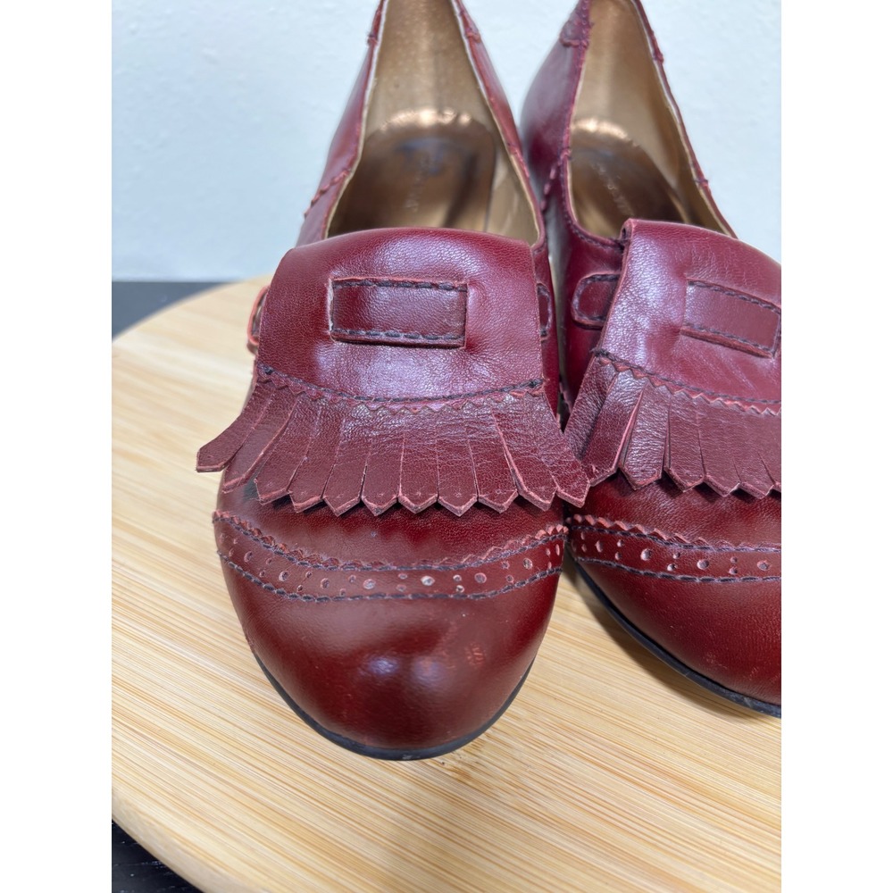 All Black Kiltie Loafer Pumps 38.5 Burgundy Leather Brogue‎ Buckle Heels 7.5-8 - Picture 4 of 15